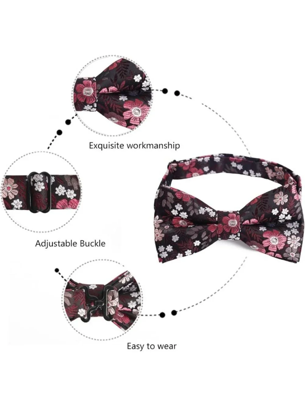 Floral Pattern Men's 3-Piece Bow Tie Set with Pocket Square & Cufflinks